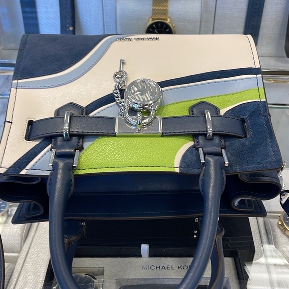 Michael Kors Hamilton Small Satchel Shoulder Crossbody Bag 
Navy Multi 
NWT - Picture 3 of 16